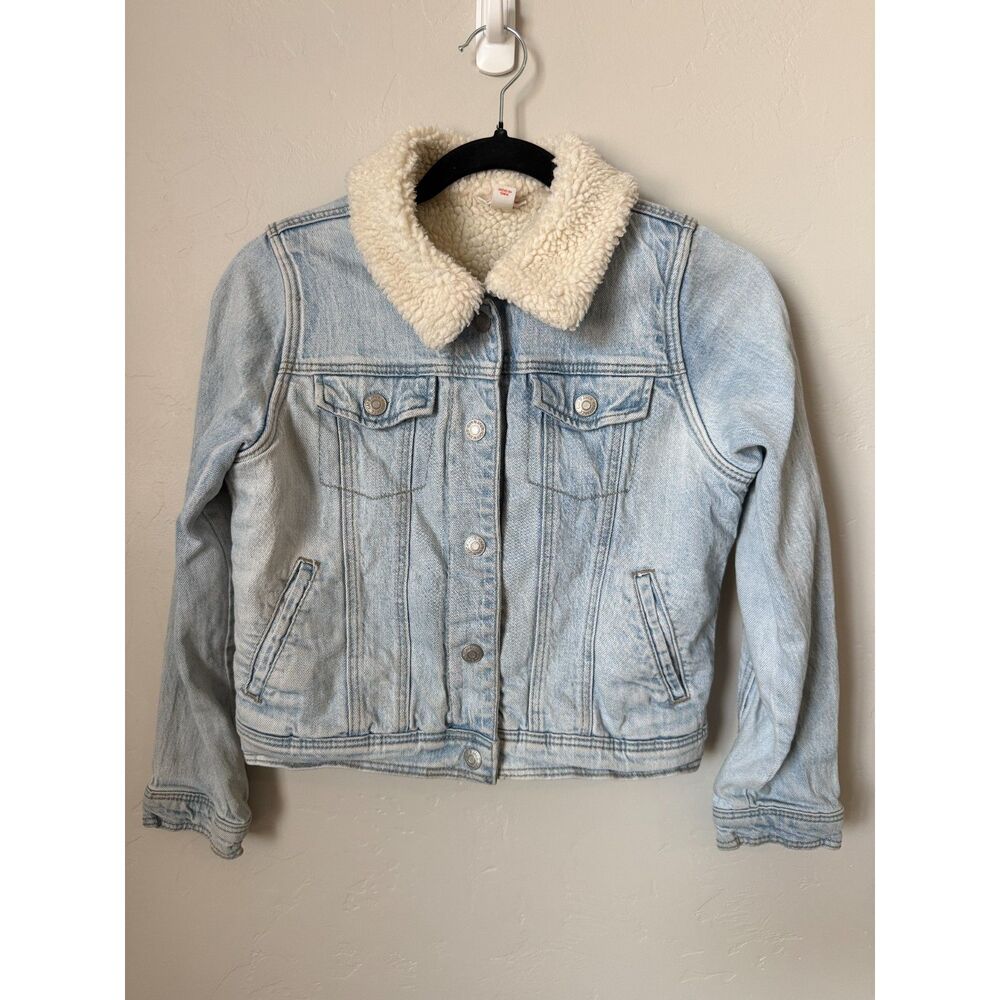 Cat & Jack Kids Light Wash Sherpa Lined Denim Jacket Size L 10/12